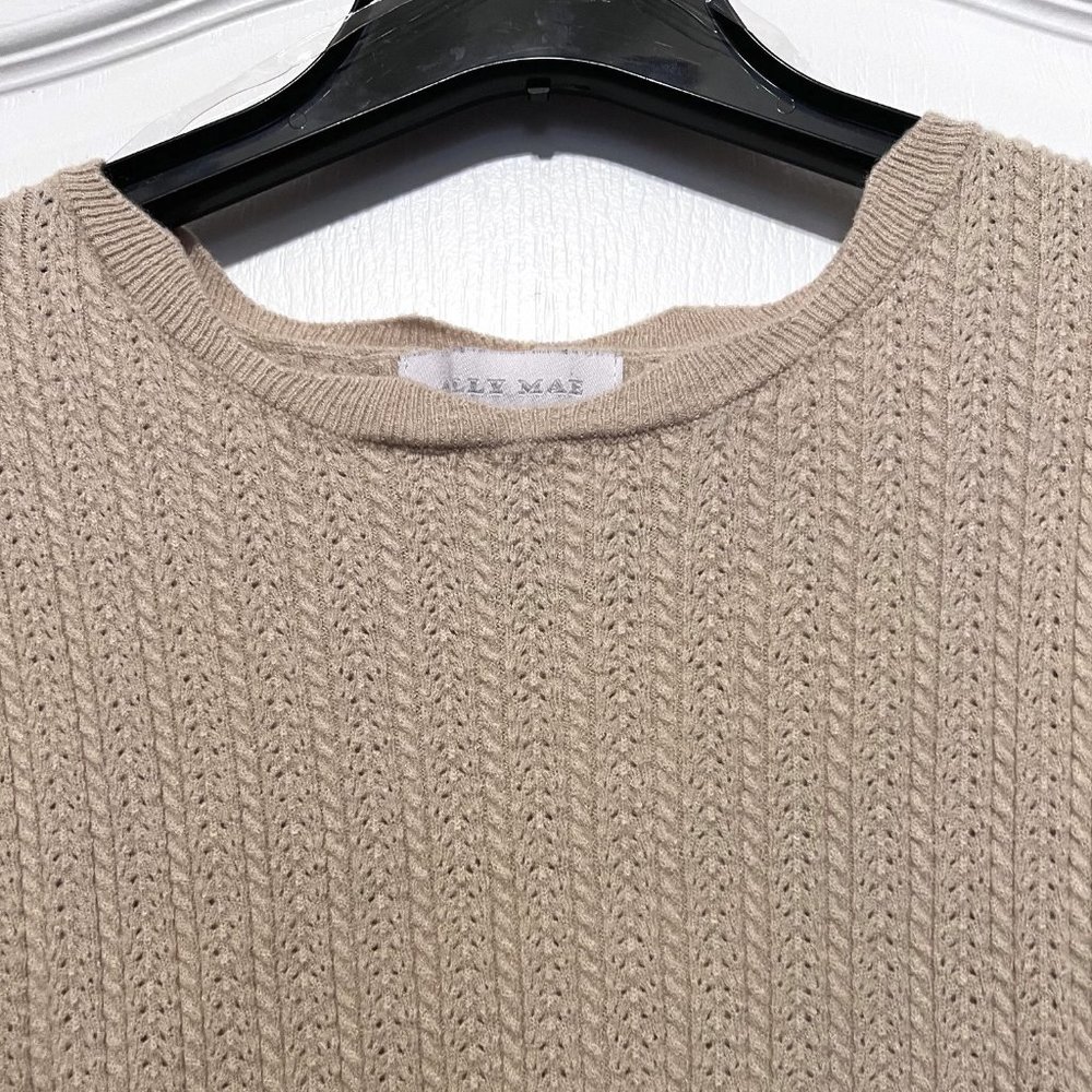 Ally Mae Tan & Black Trim Flutter Short Sleeve Sweater-Size Large-Women's-Casual - Picture 9 of 14